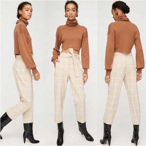 Aritzia Wilfred Jallade Tie Front Pant plaid beige
